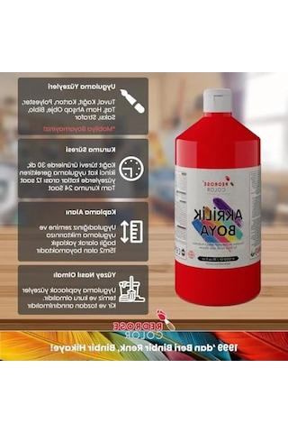 Dayanıklı Kırmızı Akrilik Boya - 1000 Gr 0.2 L