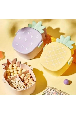 Ananas Görünümlü Çocuk Beslenme Çantası 3 Bölmeli Taşınabilir Yemek Kabı Pembe