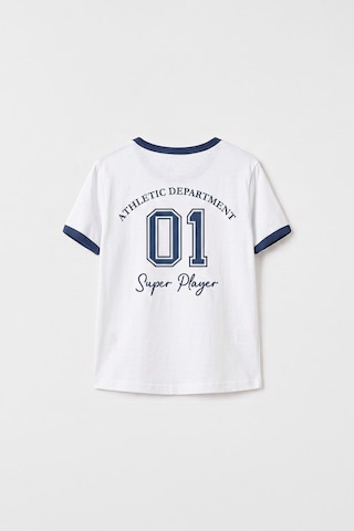 Beyaz Omuz Biye Detaylı Baskılı Kız Çocuk T-shirt - 75181