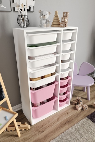 %100 Mdf - Xl Duo 16 Sepetli Oyuncak Dolabı Pembe