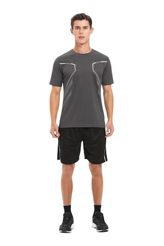 Genius Store Erkek Spor Tişört Antreman Gym Polyester Erkek Sporcu T-shirt Şeritli-tişört Füme