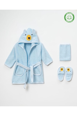 Ayılı Bornoz Takımı 1-2 Yaş Mavi