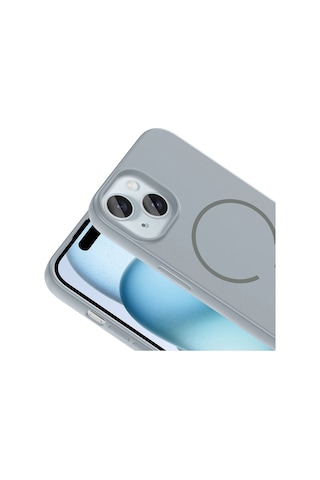Apple Uyumlu iPhone 15 Kılıf Meta Lansman M-safe Kamera Korumalı İçi Kadife Yumuşak Renkli Süet Silikon Titanyum-gri