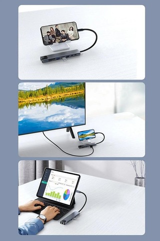 8-in-1 Type-c Çoklu Hub Adaptör Dönüştürücü Hdmı 4k, Usb 3.0, Sd/tf Kart Okuyucu, Pd Şarj, Rj45 Ethernet Laptop Ve Tablet Uyumlu