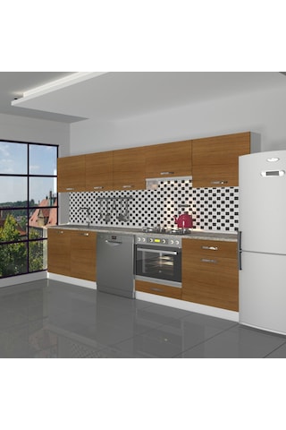 Decoraktiv Elite 280 Ankastre Fırın Modüllü Mdf Hazır Mutfak Dolabı - Tezgah Dahil - Naturel Ceviz