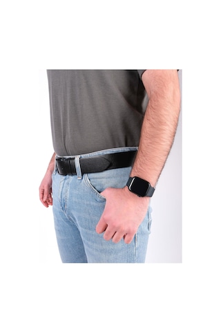 Hakiki Manda Derisi Siyah Tokalı Erkek Kot Kemeri 4,5 Cm Siyah