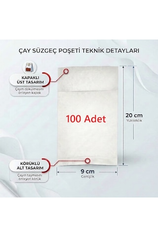 Demlik İçi Çay Filtresi Körüklü Kapaklı Çay Süzgeci Boş Demlik Poşeti Bonesi 9x20 Cm 100 Adet 100 Lü Bitki Kış Çay Demleme