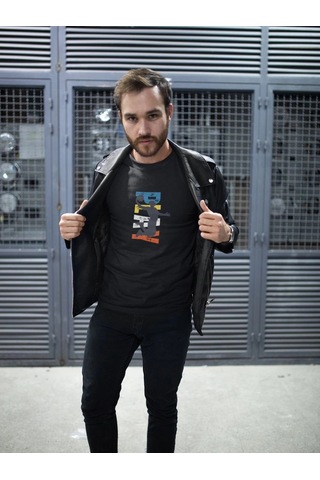 Freedom Store Erkek Özel Baskılı Modern Fit %100 Pamuk Bisiklet Yaka T-shirt Siyah