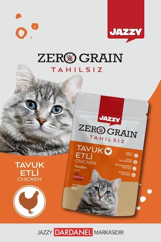 Dardanel Jazzy Zero Grain Tavuklu Kedi Maması Poşet 8 x 80 G