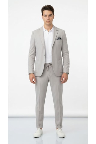 Pike Kumaş Jogger Pantolonlu Erkek Takım Elbise Torba Cepli Tek Düğme Slim Fit Kombin Gri