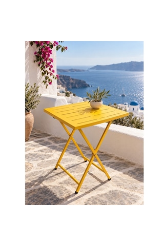 Katlanır Metal Balkon Bahçe Bistro Masa 50x50 Cm Kare Masa 75 Cm Sarı 1646