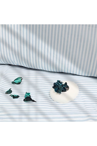 Çift Kişilik %100 Pamuk Düz İnce Çizgili Nevresim Takımı | Turkuaz Mavi & Beyaz | 4 Parça | Yumuşak Dokulu Turkuaz Mavi