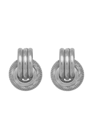 Gümüş İğne Oymak Dairesel Küpe Çok Yönlü Vintage Çelik Küpe Gümüş