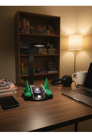 Dekoratif Yol Konseptli Led Masa Lambası - Gece Lambası - Diecast Araç Sergileme Standı - Ofis Ve Oyuncu Masası Hediyesi Siyah