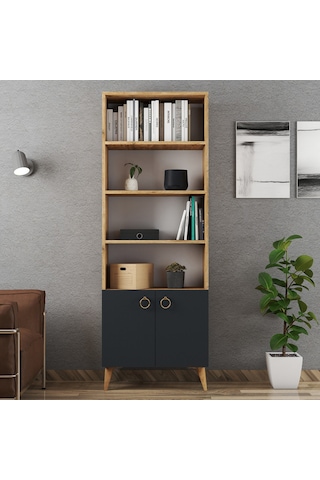 Ferniso Mobilya 2 Kapaklı Kitaplık Çam-Antrasit