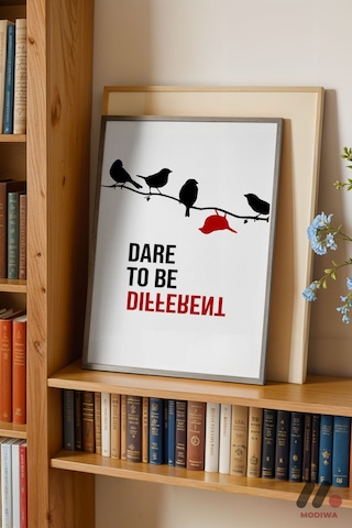 Dare To Be Different Kuşlar, Siyah Çerçeveli Duvar Tablosu - Motivasyon Hediyesi