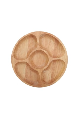Yuvarlak Bölmeli Tabak, Alt Izgara Tabak Ahşap Yuvarlak Şekilli Yiyecek Bölmeli Tabak Tatlı Atıştırmalık Alt Izgara Tabak Sofra Takımı Tepsi