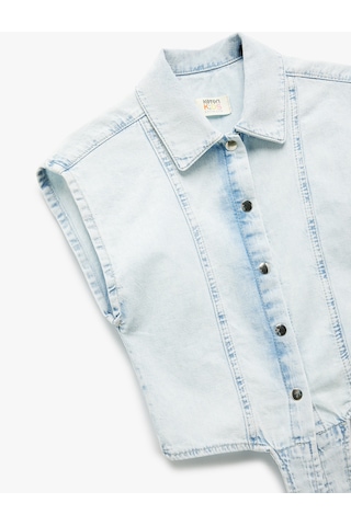 Koton Düğme Kapamalı Bağlama Detaylı Pamuklu Denim Gömlek Lıght Indıgo 5skg20015ad Açık Mavi