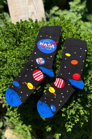 Lousocks Unisex Nasa Gezegenler Sağlı Sollu Soket Çorap Siyah