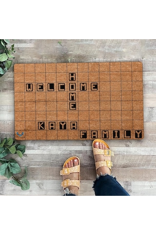 Valerine Life Scrabble Welcome Home Kişiye, İsme Ve Aileye Özel Family Kapı Önü Paspası 45x70cm