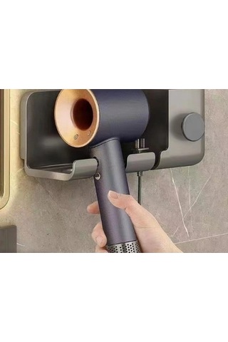 Wondernest Zımbasız Saç Rafı, Duvara Monte Lichen Kurutma Makinesi Banyo Ft Gri