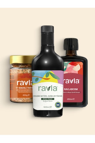 Ravla Organik Zeytinyağı Bebek Çocuk Yüksek Polifenol 500 ML + Ravla 17 Sebzeli Tarhana 200 G + Ravlaboom Karışım 250 ML