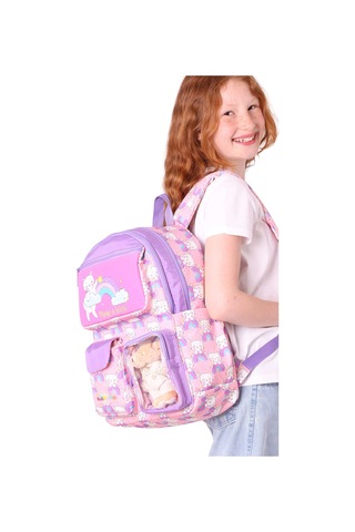 Elatae Su Geçirmez Kumaş Kız Çocuk Çok Gözlü Ortopedik Sırt Okul Çantası L5241 Pembe