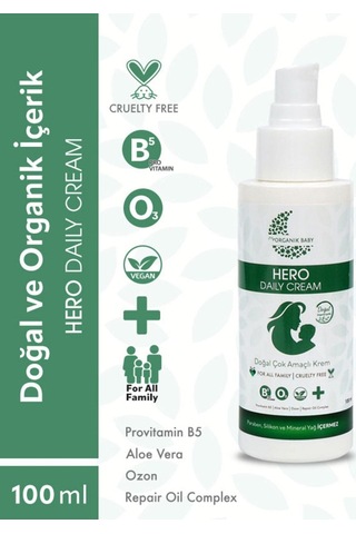 Organik Baby Çok Amaçlı Hero Daily Cream Krem - %99 Doğal Içerik Provitamin B5 Içeriği 100 Ml