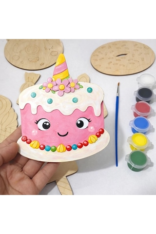Unicorn Tatlı Dünyası Ahşap Boyama Etkinlik Set Eğitici Çocuk Aktivite Fırça Akrilik Boya Kreş Okul