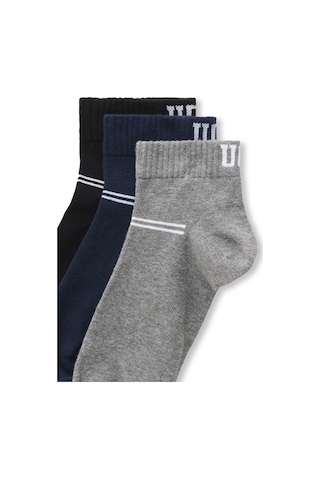 Brennus 3'lü Siyah Lacivert Gri Uzun Jakarlı Standard Fit Unisex Çorap Siyah Lacivert Gri