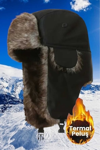 Tezzgelsin Unisex Termal Peluş Kürklü Pilot Şapka Siyah