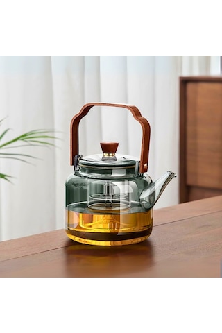 Akasya Saplı Demlik - 1200 Ml - Borosilikat Cam Açık Bej