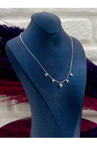 925 Ayar Gümüş Sıralı Piramit Modeli Lüks Kadın Kolye Gümüş