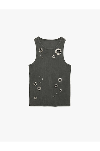 Koton Slim Fit Bisiklet Yaka Kolsuz Kuşgözü Detaylı Atlet Antrasit 5sak10124uk