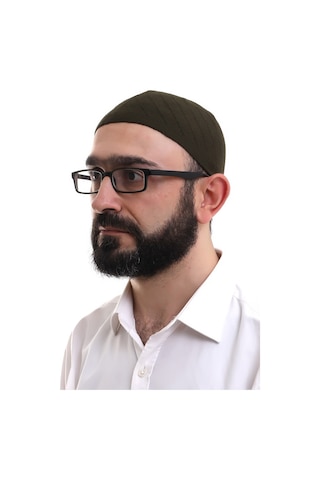 Koyu Haki Kışlık Çapraz Desenli Dokuma Takke