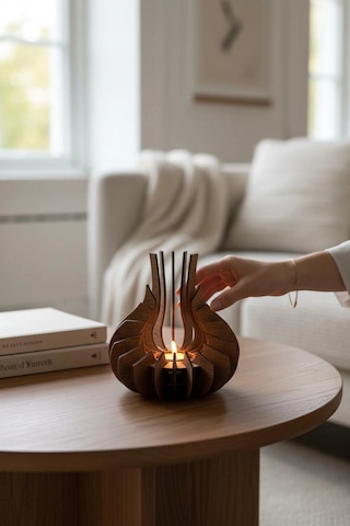 Modern Doğal Ahşap Mumluk Premium Tealight Mumluk 16 Cm Varsayılan