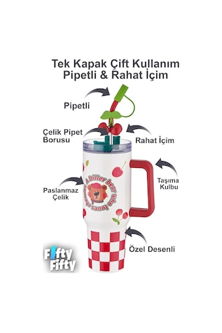 Dıller Cup 1200 Ml Pipetli/rahat İçim Kulplu Paslanmaz Çelik Termos -ffdıllerd9221 Çok Renkli