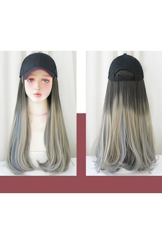 Cbtx Şapka Peruk Uzun Kıvırcık Saç Kap Uzun Saç Mikro Hacimli Peruk Degrade Aoki Gri Seçim Pus Mavisi 60 Cm