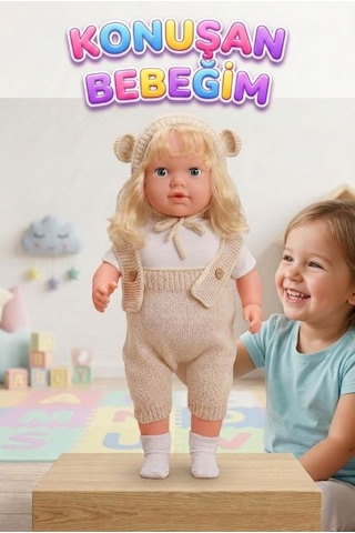 Konuşan Bebeğim 60 Cm Türkçe Konuşan Örgü Tulum Ve Şapkalı Kafası Bacakları Kolları Et Oyuncak Bebek 02082037