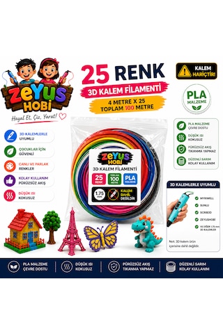 Zeyus Filament 25 Renk 4 Metre 3d Kalem Filamenti Zeyus Filament 25 Renk 4 Metre 3d Kalem Filamenti