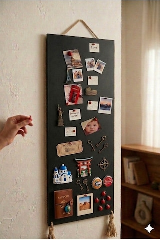 Magnet Panosu , 30x90cm Mıknatıslı Siyah Pano, Jüt Halatlı, Dekoratif Hatırlatma Panosu Diğer