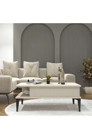 Marin Orta Sehpa , Sis Gri , Çizgi Desenli , Raflı