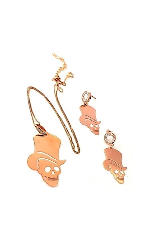 Italyan Tasarımı 925 Ayar Gümüş Rose Kurukafa Figürlü Gümüş Set T