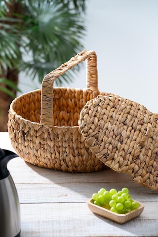 Wicker Kapaklı Hasır Piknik Sepeti - 38 Cm Kahverengi