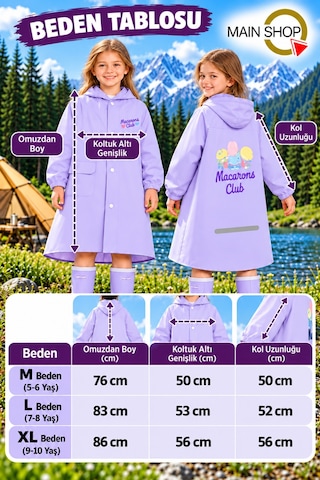 Mainshop Şeffaf Siperlikli Çıtçıtlı Ve Fermuarlı Taşıma Çantalı 4 Renk Çocuk Yağmurluk 7-8 Yaş M - L Mor
