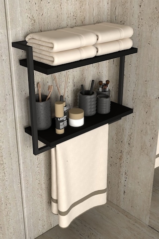 Aju 2 Katlı Raf Havluluk Kitaplık Aksesuar Ev Banyo Mutfak Düzenleyici Çok Amaçlı Raf Geniş Aralık Siyah
