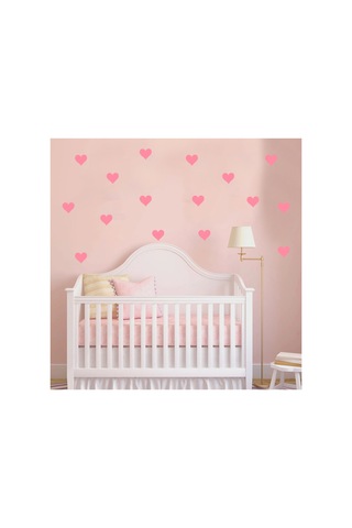 5cm Ebadında Kalp Duvar Sticker Seti - 125 Adet Bebe Pembe