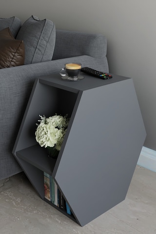Alpa Ev Mobilya Altıgen Tasarım Yan Sehpa, Modern Koltuk Yanı Ve Dekoratif Kitaplık, Salon Sehpası Antrasit