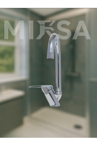 Baston Borulu Mutfak Eviye Bataryası, Musluğu, Çeşmesi Çift Su Girişli Krom