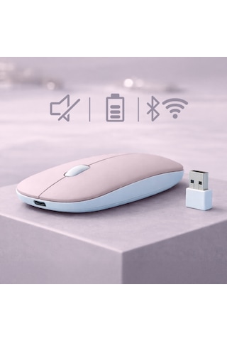 Laptop İçin İnce Kablosuz Mouse Bluetooth Bağlantı Şarjlı Batarya Usb Alıcılı Taşınabilir Tasarım 14963